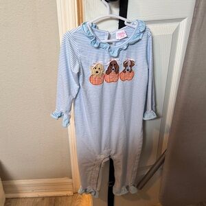 Blue striped- puppy with pumpkins romper